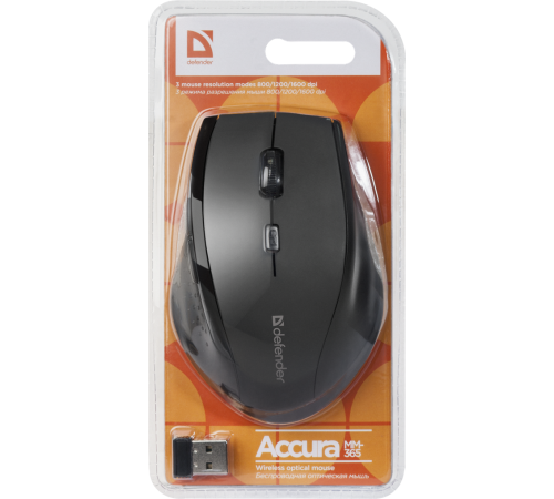 Мышь беспроводная Defender Accura MM-365, 6 кнопок, 800-1600 dpi, черный