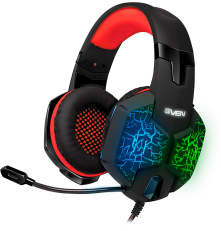 Гарнитура проводная игровая SVEN AP-U988MV, черный-красный (USB, LED, 7.1)