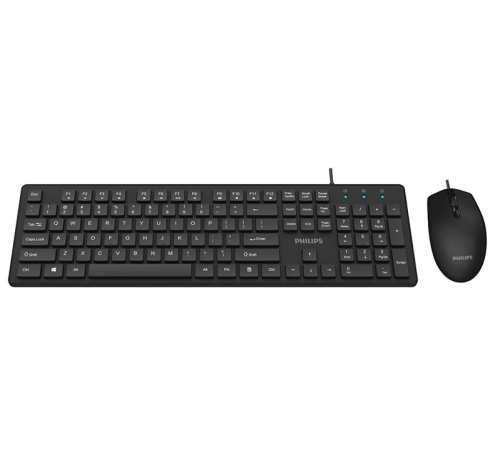 Комплект (клавиатура/мышь) проводной Philips SPT6264, USB 2.0, 104 клав/3 кнопки, 800-2400dpi, русская заводская раскладка, чёрный