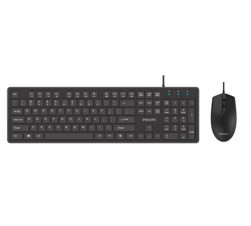 Комплект (клавиатура/мышь) проводной Philips SPT6264, USB 2.0, 104 клав/3 кнопки, 800-2400dpi, русская заводская раскладка, чёрный