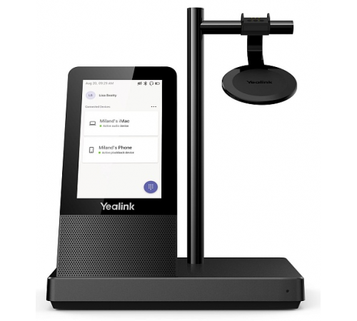 Гарнитура беспроводная YEALINK WH66 Mono Teams, HD звук, 160м DECT, шумоподавление, дисплей 4'', USB-хаб, Bluetooth, черный