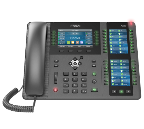 SIP-телефон Fanvil X210, 2xEthernet 10/100/1000, HD Voice, 20 SIP аккаунтов, IPV6/OPUS, 4.3"+2*2.4" цветные экраны, WIFI  Built-in Bluetooth, POE + Gigabit, блок питания, черный