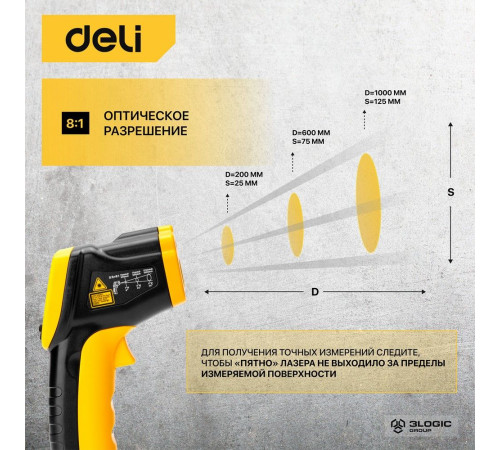 Инфракрасный пирометр (термометр) Deli DL333380