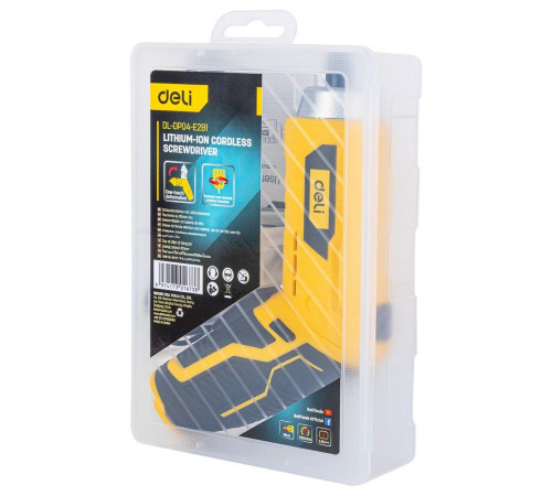 Отвертка аккумуляторная Deli DL-DP04-E2B1 (3,6В, 1,5А*ч, 3Нм, набор бит 10 шт, пласт. кейс)