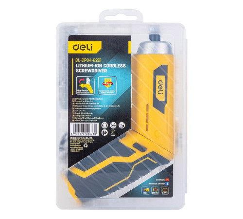 Отвертка аккумуляторная Deli DL-DP04-E2B1 (3,6В, 1,5А*ч, 3Нм, набор бит 10 шт, пласт. кейс)