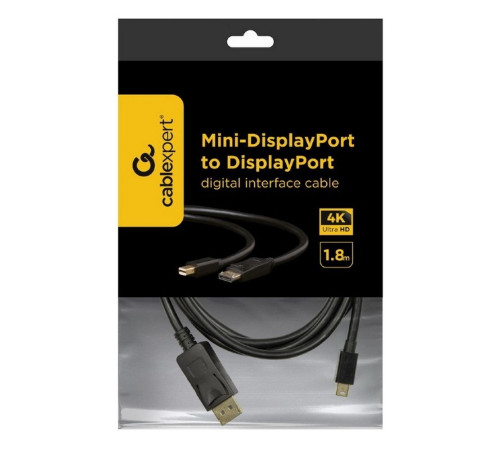 Кабель miniDP-DP Cablexpert CCP-mDP2-6, 20M/20M, v.1.2, 4K, 1.8 м, черный, позол. разъемы