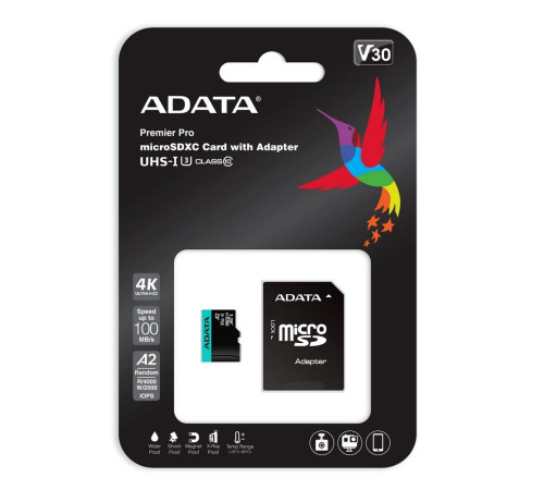 Карта памяти microSDXC 128GB ADATA AUSDX128GUI3V30SA2-RA1 UHS-I U3 Class 10/V30S/A2, с адаптером
