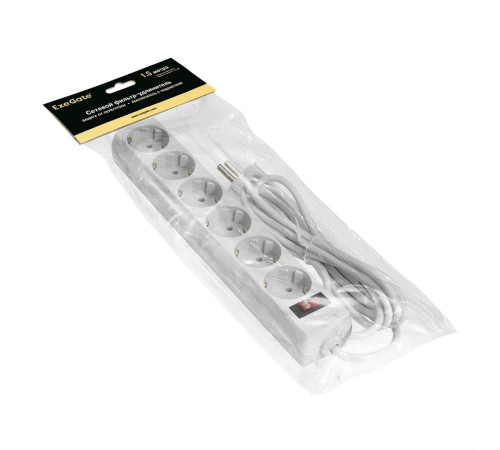 Сетевой фильтр ExeGate SP-6-1.5W, 6 розеток, 1.5 м, белый