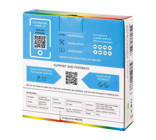 Вентилятор для корпуса Arctic Cooling P12 PWM PST A-RGB, белый