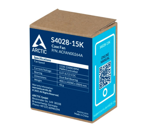 Вентилятор для корпуса ARCTIC Cooling S4028-15K, черный