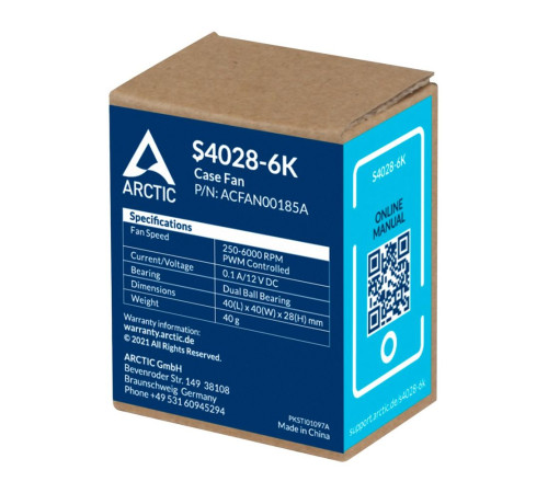 Вентилятор корпусной ARCTIC Cooling S4028-6K, черный