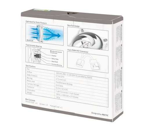Вентилятор для корпуса Arctic Cooling ARCTIC BioniX P120, серый/белый