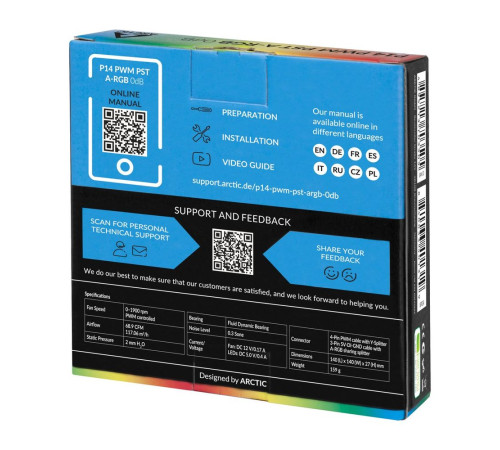 Вентилятор для корпуса Arctic Cooling ARCTIC P14 PWM PST A-RGB, черный/белый