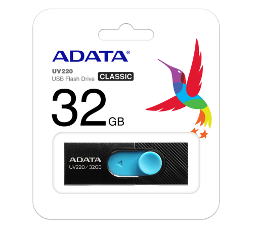 USB накопитель 32GB ADATA UV220 USB 2.0, черный/голубой