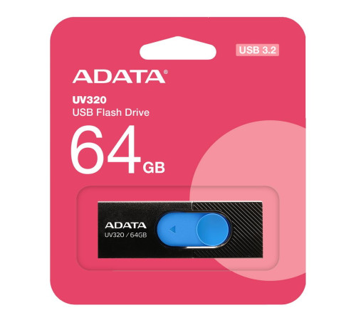 USB накопитель 64GB ADATA UV320 USB 3.2 Gen1, черный/синий