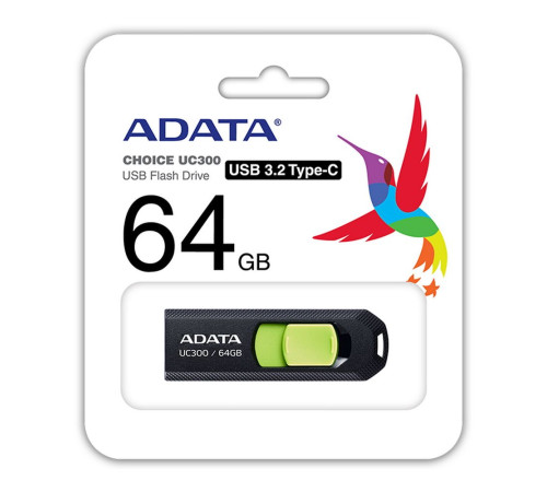 USB накопитель 64GB ADATA UC300 USB 3.2 Gen1, черный/зеленый