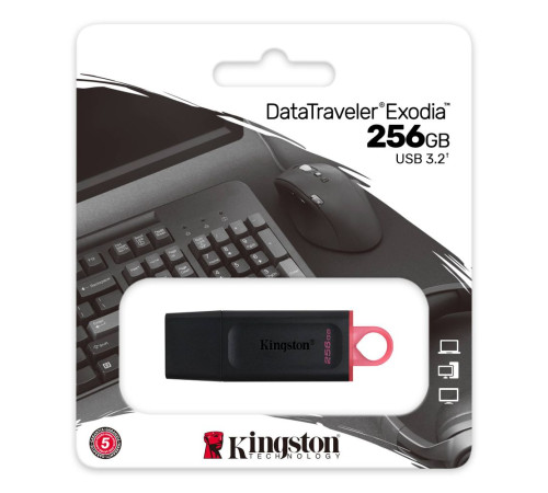 USB накопитель 256GB Kingston DataTraveler Exodia, USB 3.2, черный/красный