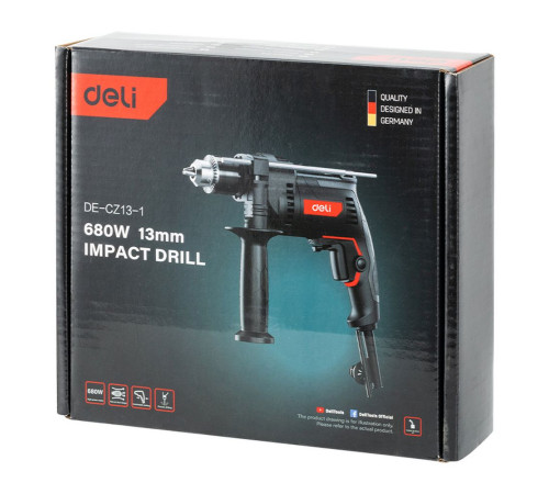 Дрель-шуруповерт сетевая Deli DE-CZ13-1E (680Вт, 13мм, 3000об/мин, 48000уд/мин, картон)
