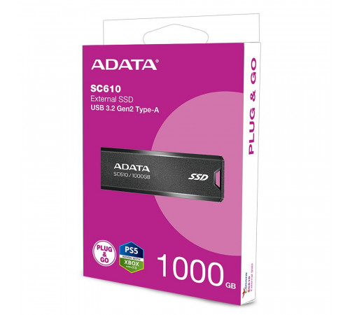 Твердотельный накопитель SSD ADATA SC610 1TB Black External   USB 3.2 Gen2, 550/500 RTL