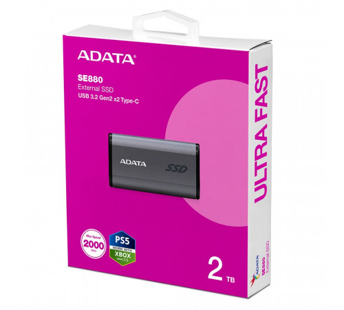Твердотельный накопитель SSD ADATA Elite SE880  AELI-SE880-2TCGY 2TB Titanium Grey External USB 3.2 Gen2x2 Type C, 2000/2000 RTL