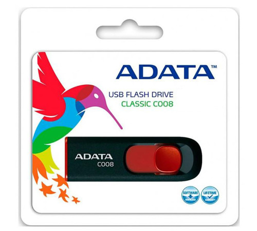 USB накопитель 16GB ADATA C008 USB 2.0, черный/красный
