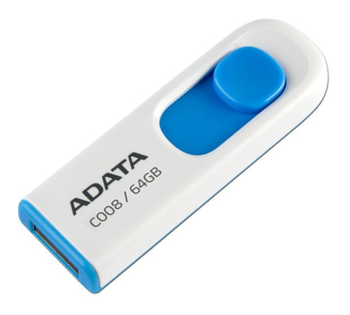 USB накопитель 64GB ADATA C008 USB 2.0, белый/синий