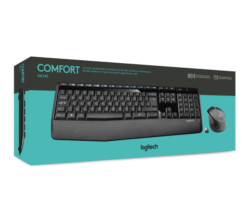 Комплект (клавиатура + мышь) беспроводной Logitech MK345, 104 клавиши, 2.4GHz, USB-ресивер, черный