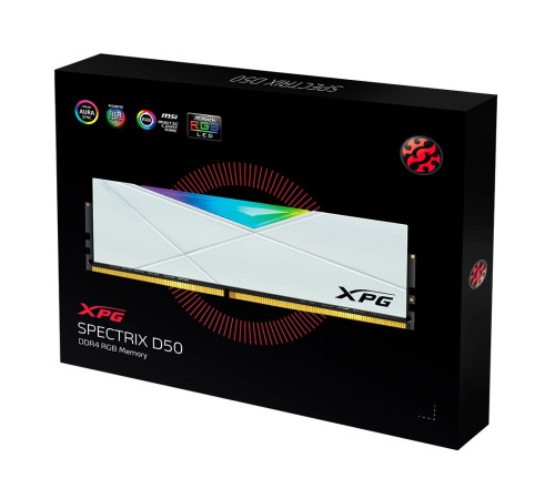 Модуль оперативной памяти XPG 16GB SPECTRIX D50 RGB WhiteDDR4 3200Mhz DIMM, CL16, 1.35V, Heat Shield, Kit (2x8GB), RTL