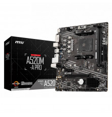Материнская плата MSI A520M-A PRO A520, AM4, 2*DDR4, 1*PCIEx16, 1*PCIEx1, 1*M.2, 6*USB3.2Gen1, 6*USB2.0, 4*SATA3.0, 1G, DVI, HDMI, M-ATX, RTL