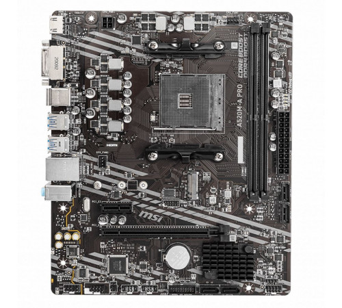 Материнская плата MSI A520M-A PRO A520, AM4, 2*DDR4, 1*PCIEx16, 1*PCIEx1, 1*M.2, 6*USB3.2Gen1, 6*USB2.0, 4*SATA3.0, 1G, DVI, HDMI, M-ATX, RTL