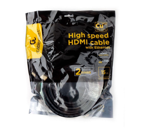 Кабель HDMI Cablexpert CCF2-HDMI4-15M 15 м, v1.4, 19M/19M, черный, позол. разъемы, экран, 2 ферр кольца