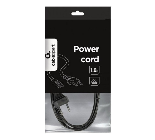 Кабель питания для аудио/видео техники Cablexpert, CEE 7/16 - C7, VDE, 2-pin, 2х0,75, 1.8 м, черный
