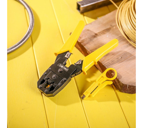 Обжимные клещи Deli DL2468 4P,6P,8P 200мм, в комплекте инструмент для снятия изоляции и набор коннектеров