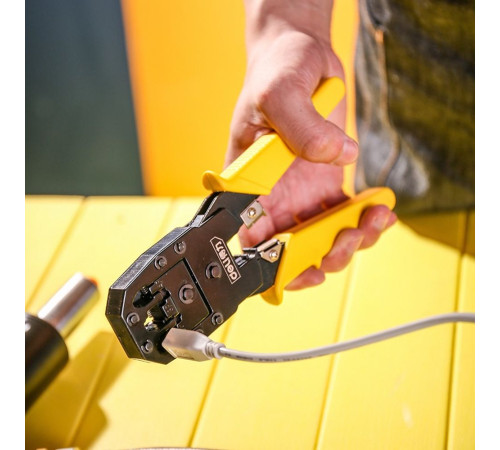 Обжимные клещи Deli DL2468 4P,6P,8P 200мм, в комплекте инструмент для снятия изоляции и набор коннектеров