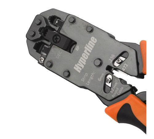 Инструмент обжимной (кримпер) Hyperline HT-200AR с храповым механизмом и комплектом сменных лезвий для RJ-50, RJ-45, RJ-12, RJ-11 (10P10C, 8P8C типа AMP, 6P6C, 4P4C),