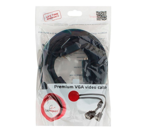 Кабель VGA Pro Cablexpert CC-PVGA-6, черный, 1.8 м, 15M/15M, экран, феррит. кольца