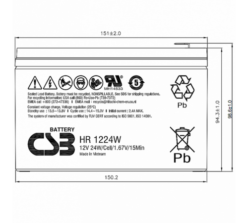 Аккумуляторная батарея CSB HR1224W F2 F1