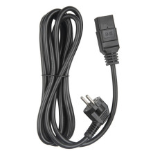 Кабель питания Hyperline, Schuko+C19, 3x1.5, 16A, угловая вилка, 5 м, черный