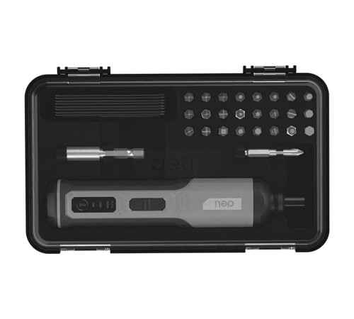 Отвертка аккумуляторная Deli DC161 (4В, 2А*ч, 5Нм, 300об/мин, Type-C, набор бит 24 шт, кейс)