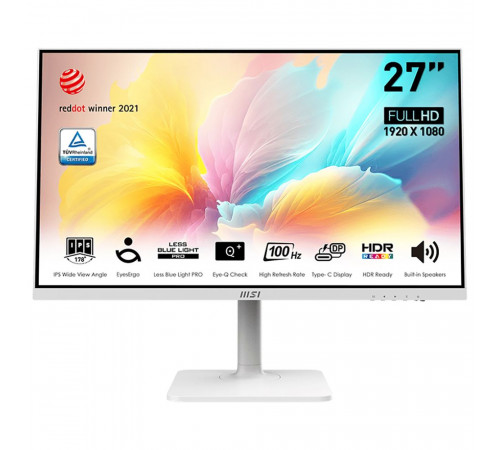 Монитор 27" MSI Modern MD2712PW IPS, 1920x1080, 100Hz, 4ms, 300сd/m, 1000:1, HDR, HDMI(1.4b), Type-C(PD-15W), HAS, Pivot, Swivel, ExPSU, Speakers, Vesa 75, White