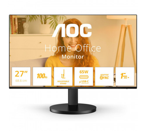 Монитор 27" AOC Q27B3CF2  IPS, 2560x1440, 100Hz, 4ms, 350сd/m, 1500:1 | HDMI(1.4), Type-C(PD-65W), 2xUSB 3.2 | HAS, InPSU, Speakers, Vesa 100, Black