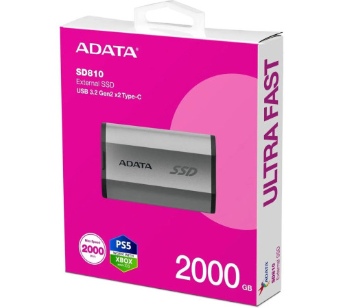 Внешний накопитель SSD 2TB ADATA SD810, USB 3.2, серебристый