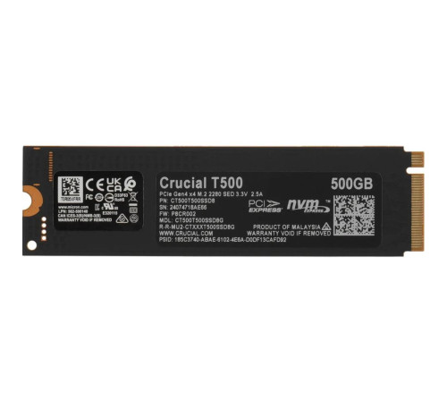 Твердотельный накопитель Crucial T500 CT500T500SSD8, 500GB, M.2(22x80mm)