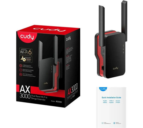 Усилитель/повторитель Wi-Fi CUDY RE3000, черный