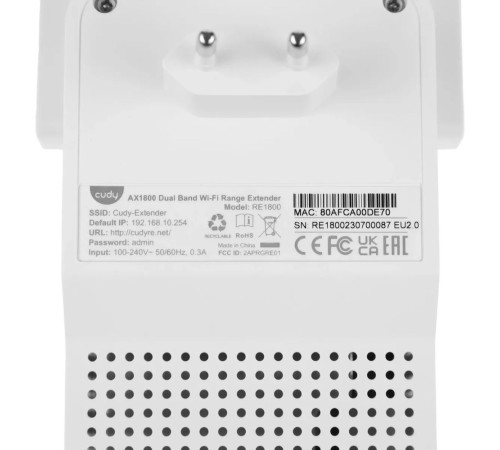 Усилитель/повторитель Wi-Fi CUDY RE1800, белый