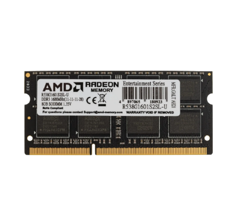 Модуль оперативной памяти AMD Radeon 8GB R5 Entertainment Series Black DDR3L 1600Mhz SO-DIMM, CL11, 1.35V, Retail