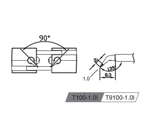 Жало со встроенным нагревателем , T100-1.0I