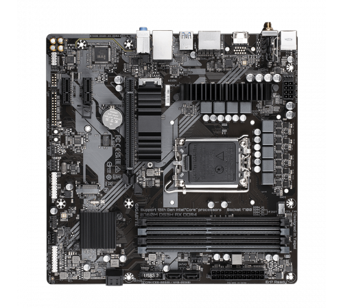 Материнская плата Gigabyte B760M DS3H AX DDR4, Socket 1700, Intel®B760, 4xDDR4-3200, HDMI+DP+DP, 1xPCI-Ex16, 2xPCI-Ex1, 4xSATA3(RAID 0/1/5/10), 2xM.2, 8Ch Audio, GLan, WiFi, (2+4)xUSB2.0, (3+2)xUSB3.2, (1+0)xUSB3.2 Type-C™, 1xPS/2, mATX, RTL