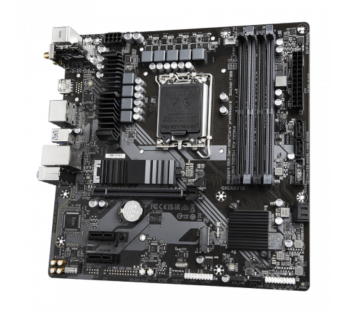 Материнская плата Gigabyte B760M DS3H AX DDR4, Socket 1700, Intel®B760, 4xDDR4-3200, HDMI+DP+DP, 1xPCI-Ex16, 2xPCI-Ex1, 4xSATA3(RAID 0/1/5/10), 2xM.2, 8Ch Audio, GLan, WiFi, (2+4)xUSB2.0, (3+2)xUSB3.2, (1+0)xUSB3.2 Type-C™, 1xPS/2, mATX, RTL