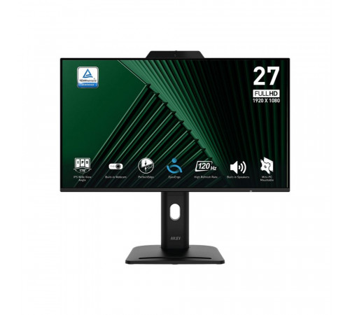 Монитор 27" MSI PRO MP272PMG IPS, 1920x1080, 120Hz, 4ms, 300сd/m, 1500:1, HDR, VGA, HDMI(1.4b), DP(1.2a), 2xUSB2.0, HAS, Pivot, Swivel, InPSU, Speakers, Cam, Vesa 100, Black